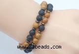 CGB7652 8mm black lava & wooden jasper mala stretchy bracelets