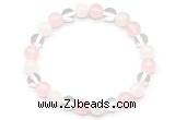 CGB8000 8mm white crystal, white jade & rose quartz beaded stretchy bracelets