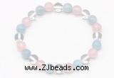 CGB8002 8mm aquamarine, white crystal & rose quartz beaded stretchy bracelets