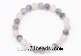 CGB8003 8mm black rutilated quartz, dogtooth amethyst & rose quartz beaded stretchy bracelets