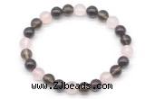 CGB8005 8mm garnet, rose quartz & smoky quartz beaded stretchy bracelets