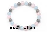 CGB8006 8mm aquamarine, labradorite & rose quartz beaded stretchy bracelets