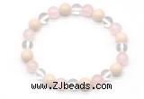 CGB8007 8mm white crystal, rose quartz & white fossil jasper beaded stretchy bracelets