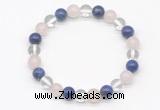 CGB8009 8mm white crystal, rose quartz & lapis lazuli beaded stretchy bracelets