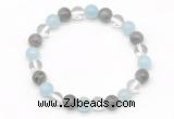 CGB8012 8mm aquamarine, labradorite & white crystal beaded stretchy bracelets