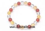 CGB8017 8mm citrine, white crystal & red agate beaded stretchy bracelets