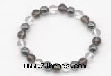 CGB8020 8mm white crystal, smoky quartz & hematite beaded stretchy bracelets