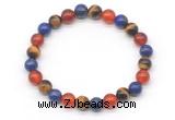 CGB8028 8mm lapis lazuli, yellow tiger eye & red agate beaded stretchy bracelets