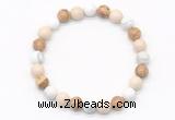 CGB8036 8mm white howlite, white fossil jasper & picture jasper beaded stretchy bracelets