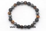 CGB8042 8mm black lava, hematite & yellow tiger eye beaded stretchy bracelets