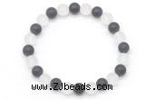 CGB8044 8mm matte white crystal & matte black agate beaded stretchy bracelets