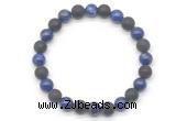 CGB8047 8mm lapis lazuli & matte black agate beaded stretchy bracelets