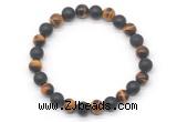 CGB8050 8mm grade AA yellow tiger eye & matte black agate beaded stretchy bracelets