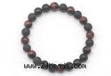 CGB8051 8mm red tiger eye & matte black agate beaded stretchy bracelets