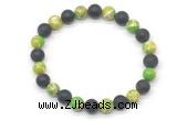 CGB8055 8mm green sea sediment jasper & matte black agate beaded stretchy bracelets