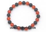 CGB8056 8mm red agate & matte black agate beaded stretchy bracelets