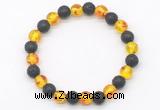 CGB8059 8mm synthetic amber & black lava beaded stretchy bracelets