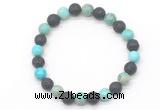 CGB8065 8mm blue sea sediment jasper & black lava beaded stretchy bracelets