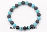 CGB8066 8mm blue howlite & black lava beaded stretchy bracelets