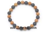 CGB8074 8mm wooden jasper & black lava beaded stretchy bracelets