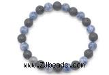 CGB8078 8mm blue spot gemstone & black lava beaded stretchy bracelets