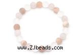 CGB8083 8mm matte white crystal, rose quartz & sunstone beaded stretchy bracelets