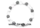 CGB8086 8mm matte white crystal, white howlite & black labradorite beaded stretchy bracelets