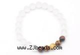 CGB8090 8mm matte white crystal & colorful tiger eye beaded stretchy bracelets