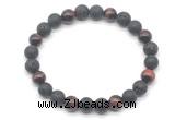 CGB8095 8mm black lava, matte black agate & red tiger eye beaded stretchy bracelets