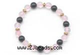 CGB8100 8mm rose quartz, black obsidian & hematite power beads bracelet
