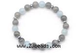 CGB8108 8mm labradorite, aquamarine & hematite power beads bracelet