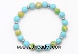 CGB8125 8mm blue howlite, blue sea sediment jasper & hematite power beads bracelet