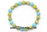 CGB8126 8mm blue sea sediment jasper, blue howlite & hematite power beads bracelet