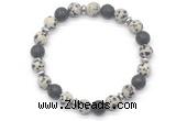 CGB8134 8mm dalmatian jasper, black lava & hematite power beads bracelet
