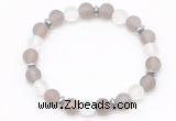 CGB8141 8mm matte grey agate, white crystal & hematite power beads bracelet