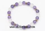 CGB8143 8mm amethyst, matte white crystal & hematite power beads bracelet