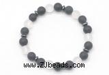 CGB8144 8mm matte black agate, white crystal & hematite power beads bracelet