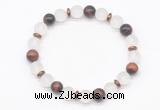 CGB8145 8mm matte white crystal, red tiger eye & hematite power beads bracelet