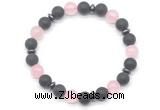 CGB8146 8mm matte black agate, rose quartz & hematite power beads bracelet