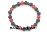 CGB8148 8mm matte black agate, red agate & hematite power beads bracelet