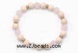 CGB8154 8mm white fossil jasper, matte rose quartz & hematite power beads bracelet