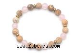 CGB8155 8mm matte picture jasper, rose quartz & hematite power beads bracelet