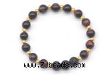 CGB8166 8mm red tiger eye & black lava beaded stretchy bracelets