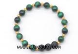 CGB8168 8mm green tiger eye & black lava beaded stretchy bracelets