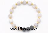 CGB8186 8mm matte white crazy lace agate & black lava beaded stretchy bracelets