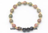 CGB8190 8mm matte unakite & black lava beaded stretchy bracelets