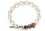 CGB8248 8mm white crystal & yellow tiger eye beaded stretchy bracelets