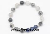 CGB8251 8mm black rutilated quartz & lapis lazuli beaded stretchy bracelets