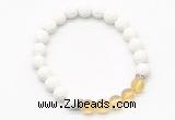 CGB8272 8mm white lava & citrine beaded mala stretchy bracelets