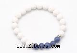 CGB8278 8mm white lava & lapis lazuli beaded mala stretchy bracelets